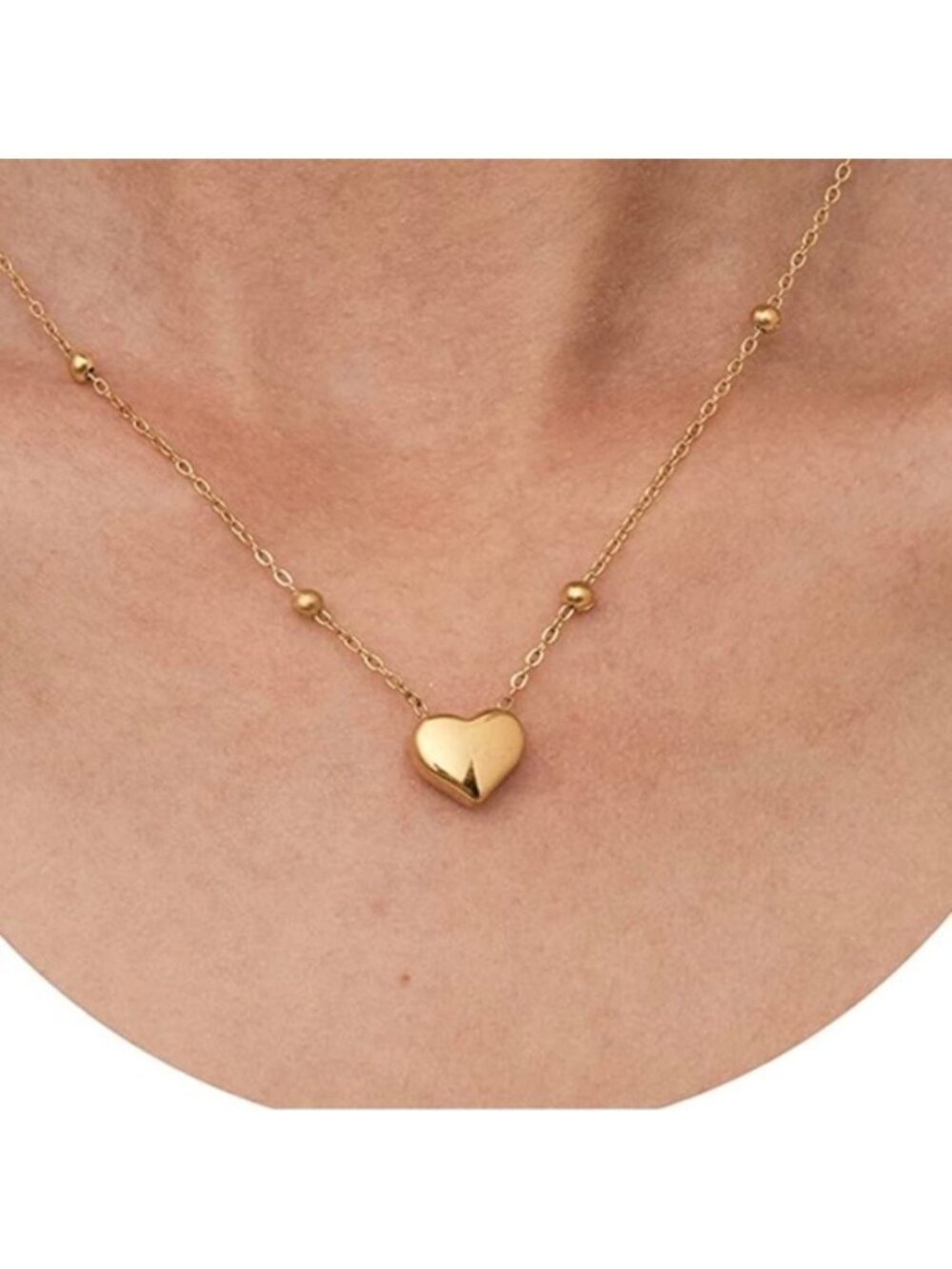 Gold 18k Plated Heart Beaded Chain Necklace